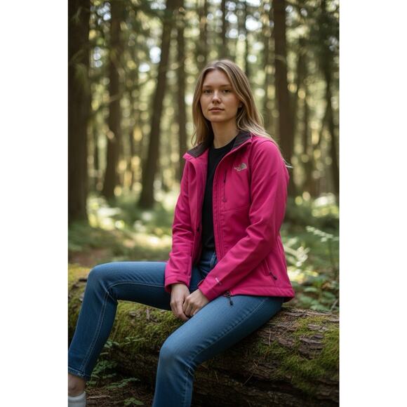 THE NORTH FACE Women Apex Bionic Full Zip Windwall Jacket Fuchsia Pink MEDIUM - Picture 1 of 4